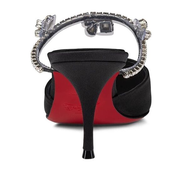 Christian Louboutin Planet Queen Crystal Embellished Satin Mule Pumps Black 39 - Picture 7 of 11
